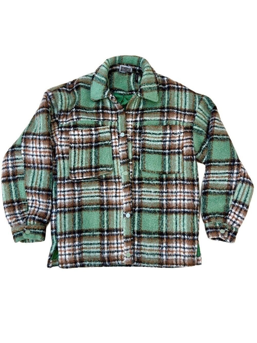 "Reclaimed Vintage" Plaid Green, Brown, White Cozy Fuzzy Jacket - Size  2